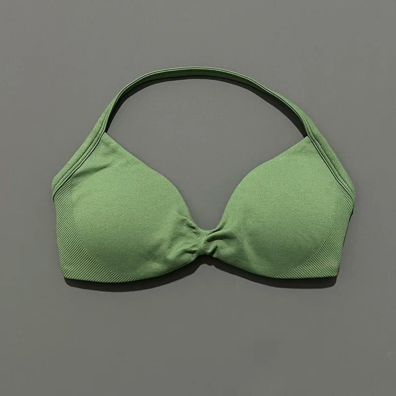 Sports Strappy Bra Yoga Underwear Women Gym Top Running Exercise Backless Bra High Support Active Wear Fitness Workout Halter