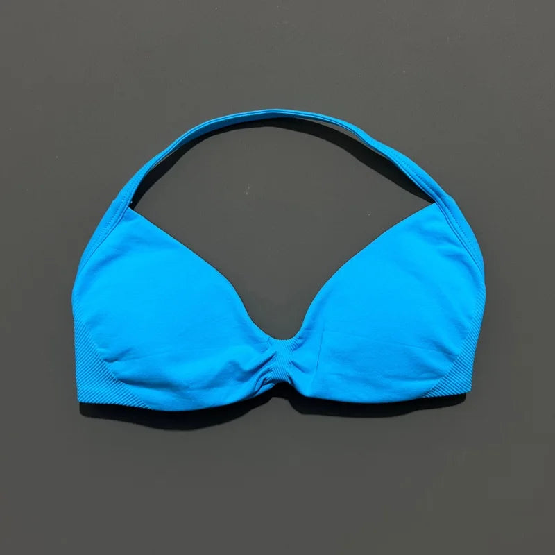 Sports Strappy Bra Yoga Underwear Women Gym Top Running Exercise Backless Bra High Support Active Wear Fitness Workout Halter