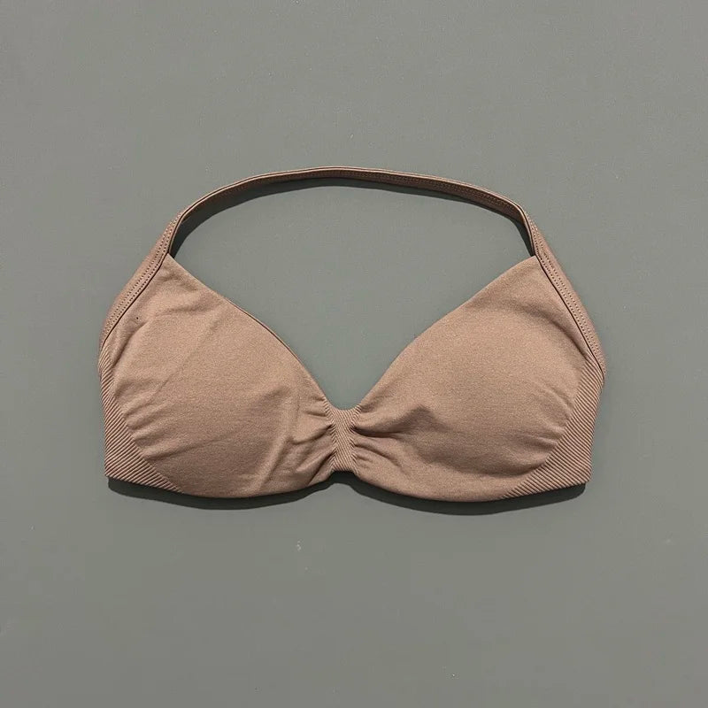 Sports Strappy Bra Yoga Underwear Women Gym Top Running Exercise Backless Bra High Support Active Wear Fitness Workout Halter