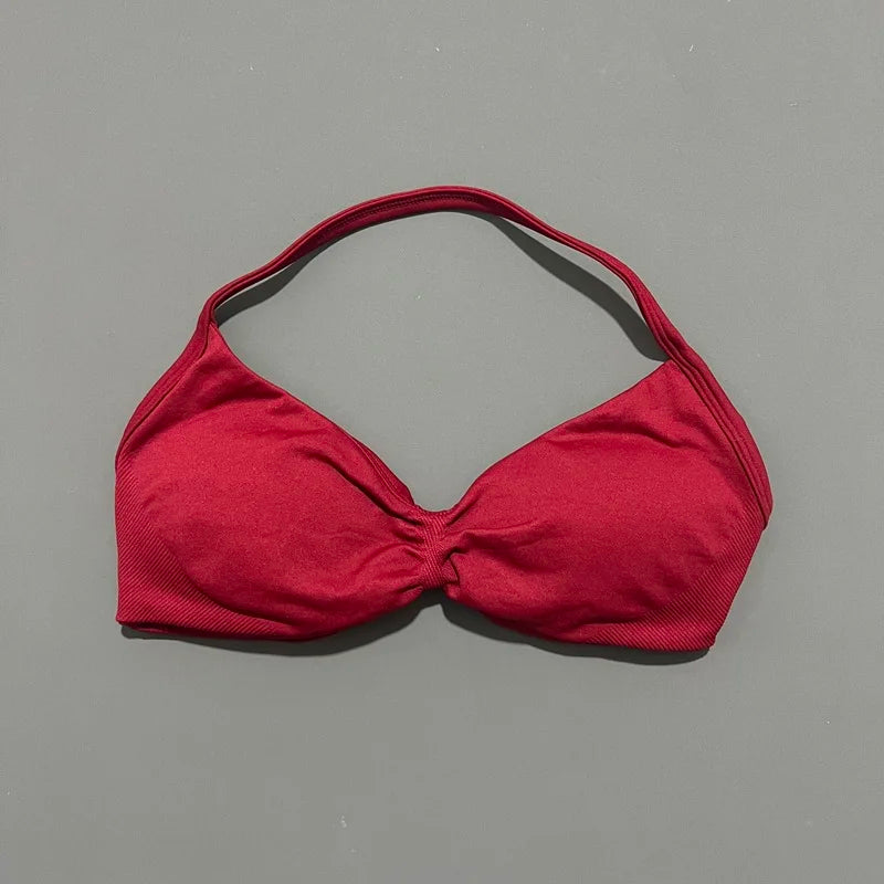 Sports Strappy Bra Yoga Underwear Women Gym Top Running Exercise Backless Bra High Support Active Wear Fitness Workout Halter