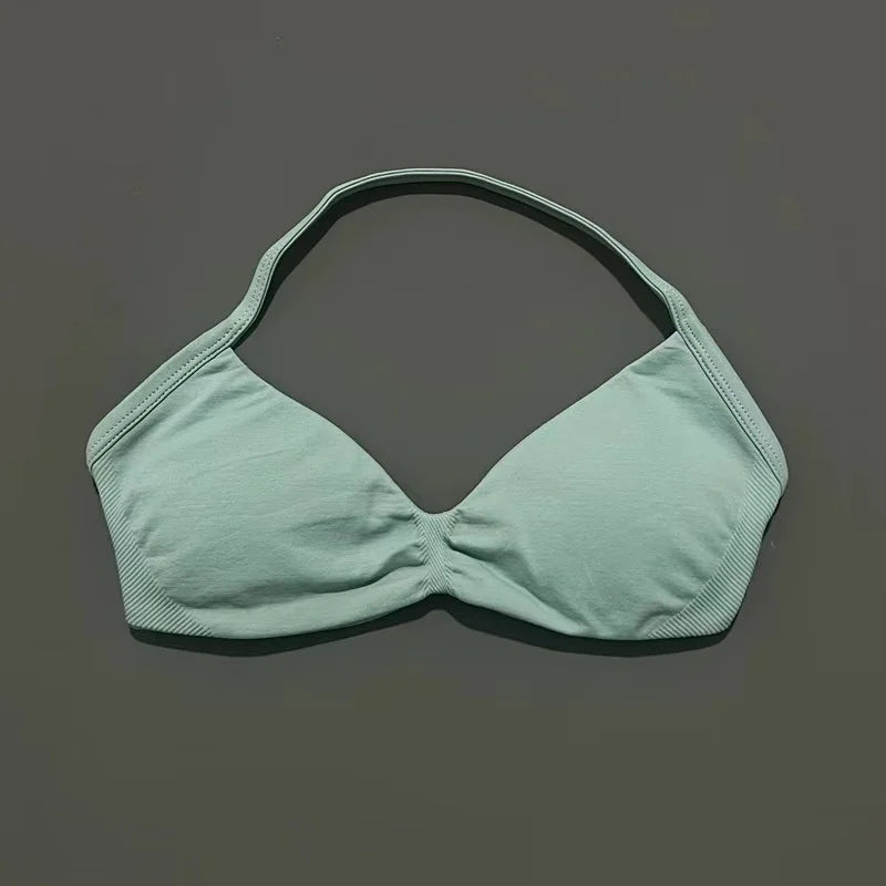 Sports Strappy Bra Yoga Underwear Women Gym Top Running Exercise Backless Bra High Support Active Wear Fitness Workout Halter