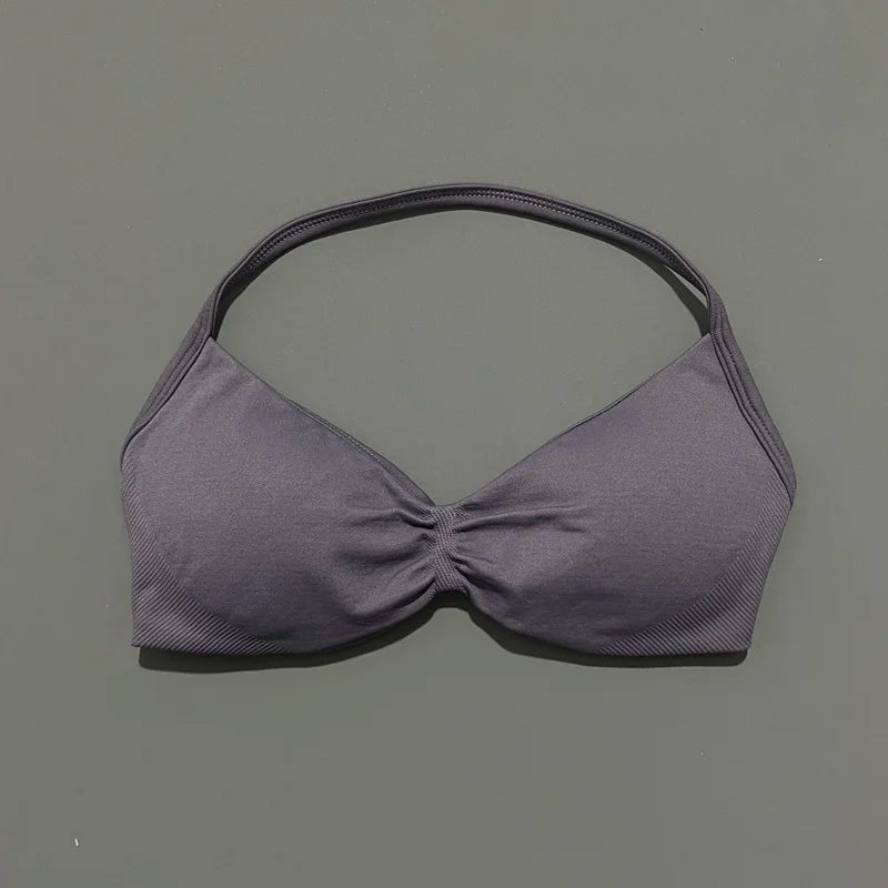 Sports Strappy Bra Yoga Underwear Women Gym Top Running Exercise Backless Bra High Support Active Wear Fitness Workout Halter