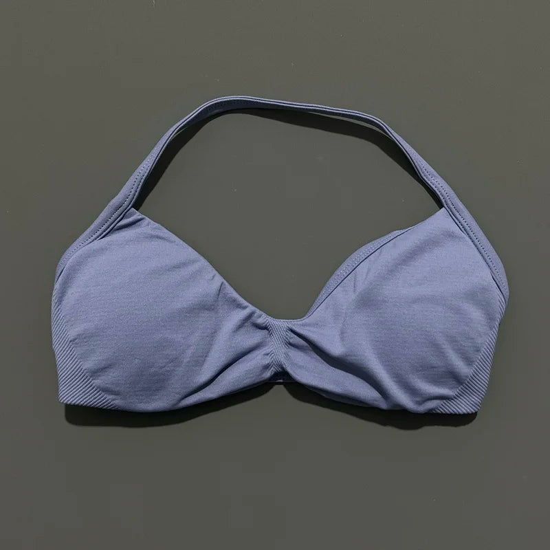 Sports Strappy Bra Yoga Underwear Women Gym Top Running Exercise Backless Bra High Support Active Wear Fitness Workout Halter