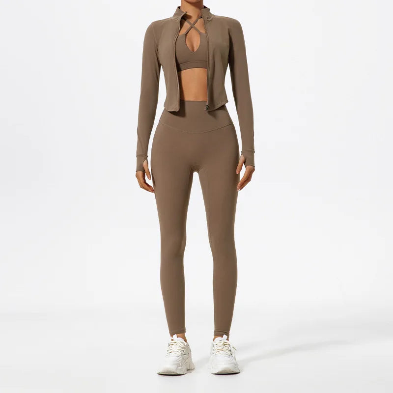 Lezyan Newest Solid Color Yoga Women's Outer Wear Sports High Waist Hip Lift Buttocks Belly Jacket Set Workout Gym Sport Clothes