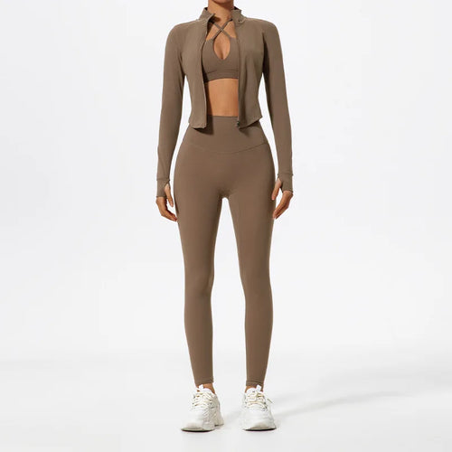 Lezyan Newest Solid Color Yoga Women's Outer Wear Sports High Waist Hip Lift Buttocks Belly Jacket Set Workout Gym Sport Clothes