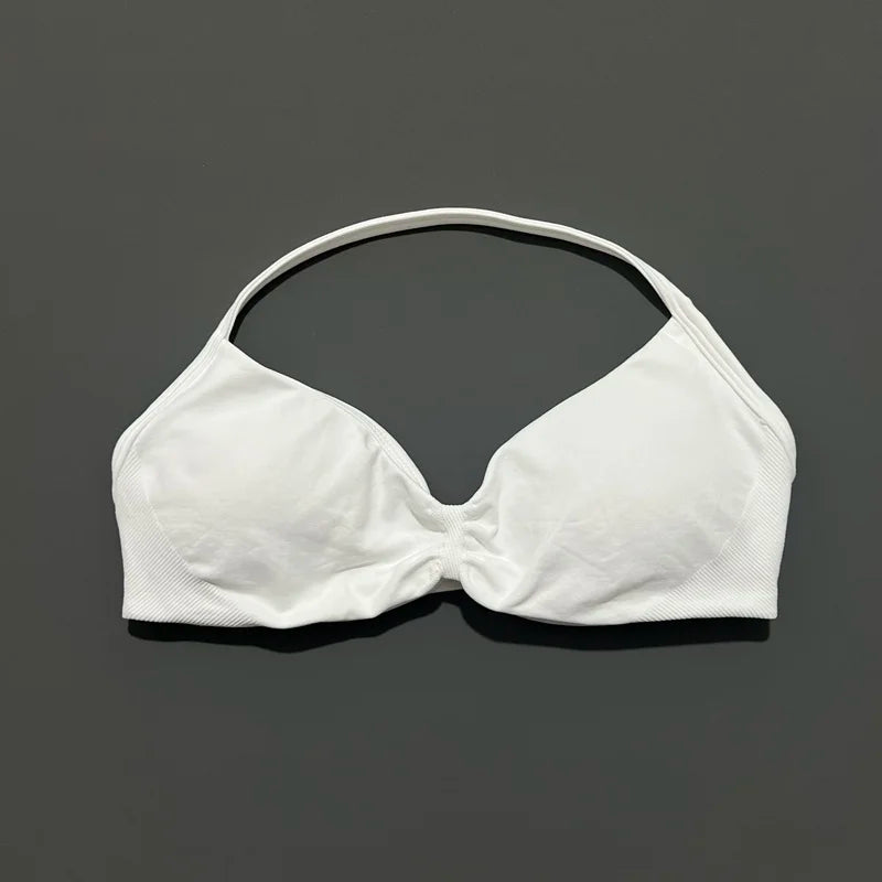 Sports Strappy Bra Yoga Underwear Women Gym Top Running Exercise Backless Bra High Support Active Wear Fitness Workout Halter