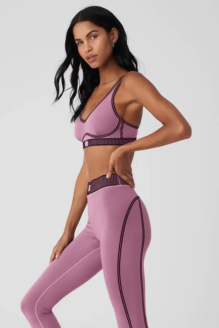 2025--Yoga Sports Jogger Woman Yoga 2 Piece Set Line Up Bra Workout Gym Clothe Active Wear Run Vest Fitness Tracksuit