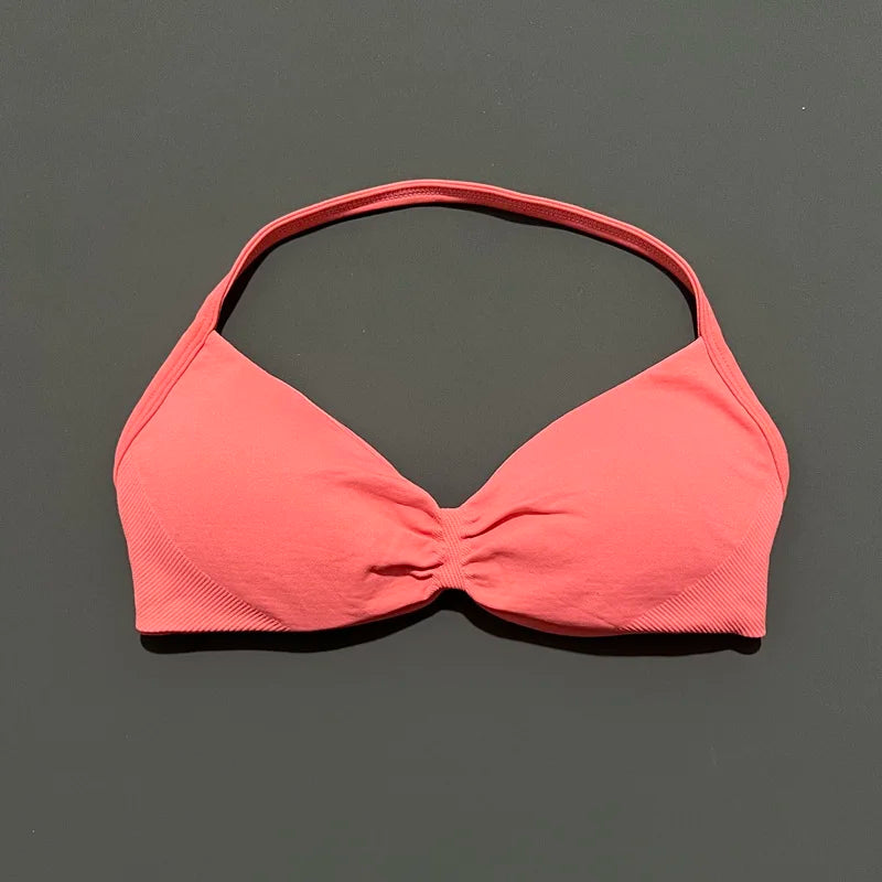 Sports Strappy Bra Yoga Underwear Women Gym Top Running Exercise Backless Bra High Support Active Wear Fitness Workout Halter
