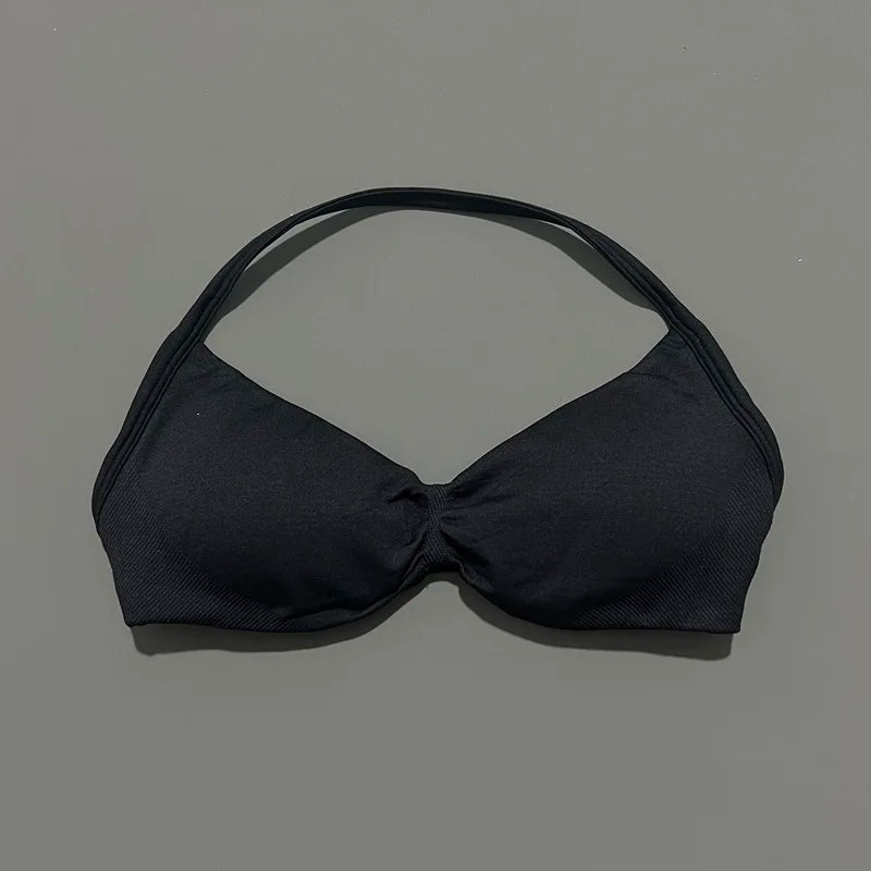 Sports Strappy Bra Yoga Underwear Women Gym Top Running Exercise Backless Bra High Support Active Wear Fitness Workout Halter