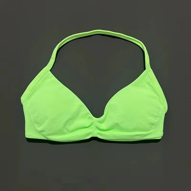 Sports Strappy Bra Yoga Underwear Women Gym Top Running Exercise Backless Bra High Support Active Wear Fitness Workout Halter