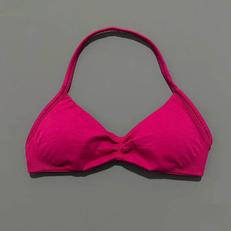 Sports Strappy Bra Yoga Underwear Women Gym Top Running Exercise Backless Bra High Support Active Wear Fitness Workout Halter