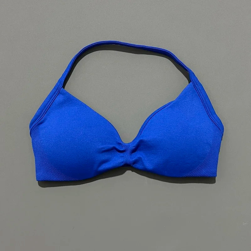 Sports Strappy Bra Yoga Underwear Women Gym Top Running Exercise Backless Bra High Support Active Wear Fitness Workout Halter