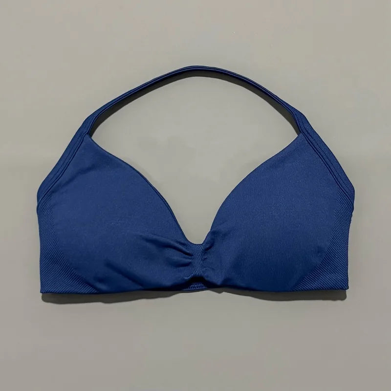 Sports Strappy Bra Yoga Underwear Women Gym Top Running Exercise Backless Bra High Support Active Wear Fitness Workout Halter